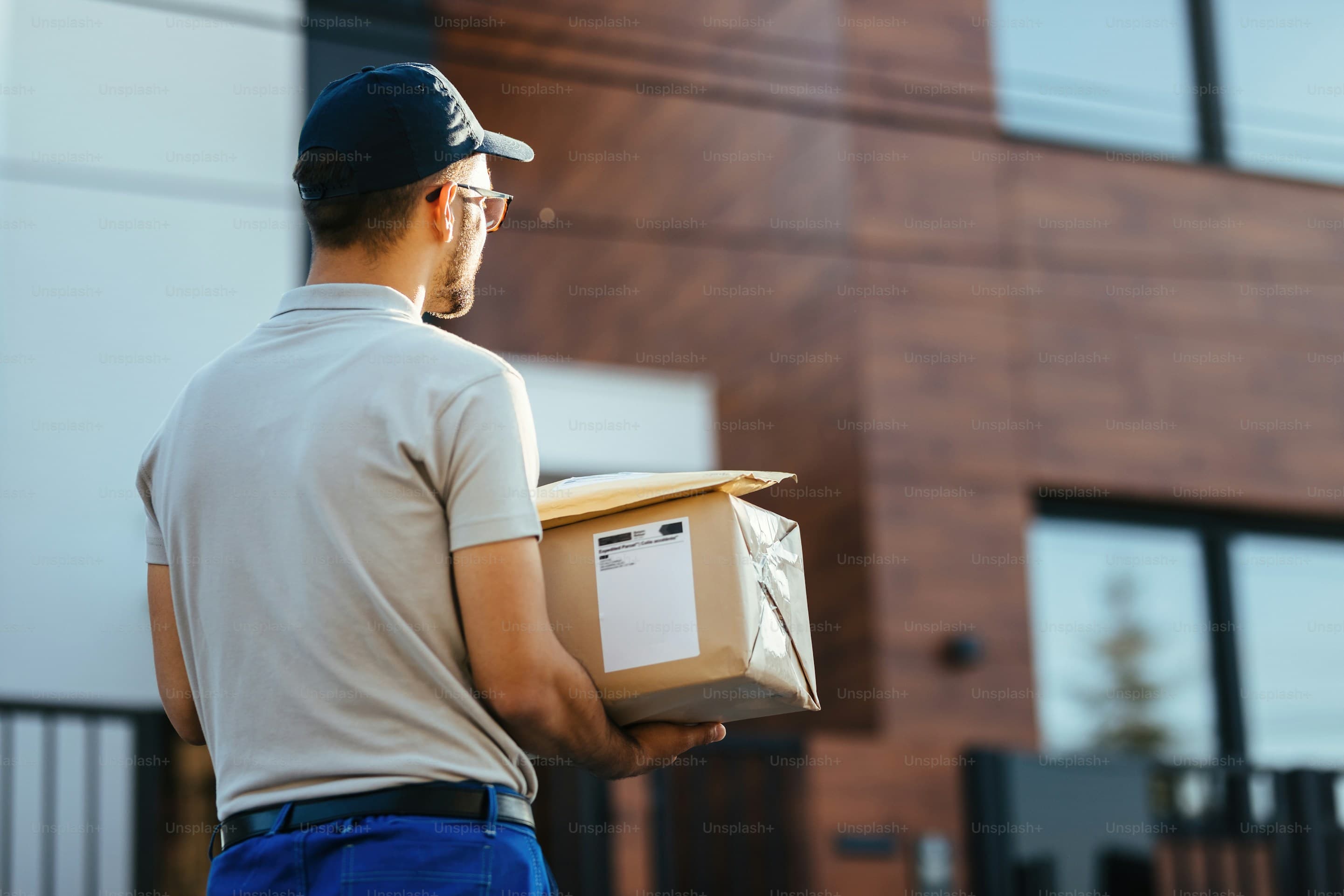 FastLink courier carrying a parcel on the last leg of a delivery
